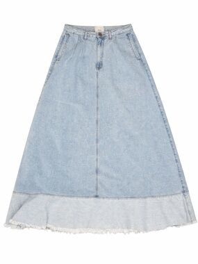 One Teaspoon Denim Maxi Skirt Size 30 Light Wash A-Line Frayed Hem Boho